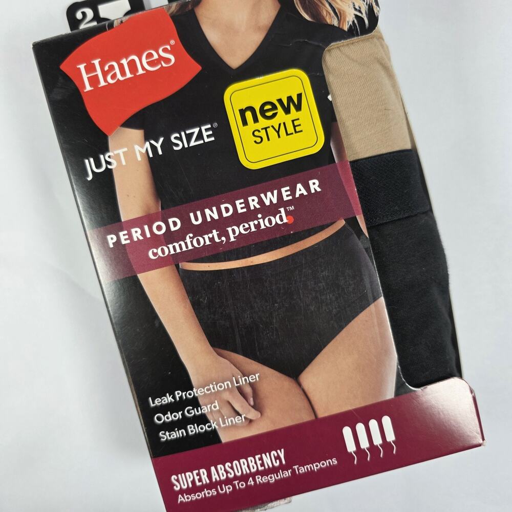 Hanes Just My Size Period Underwear Briefs Super Absorbency Tan Black 14/6x